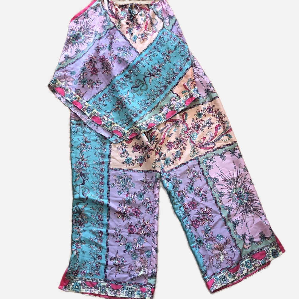 Natori Floral Satin Pajama Set Two-Piece – XL – NWOT